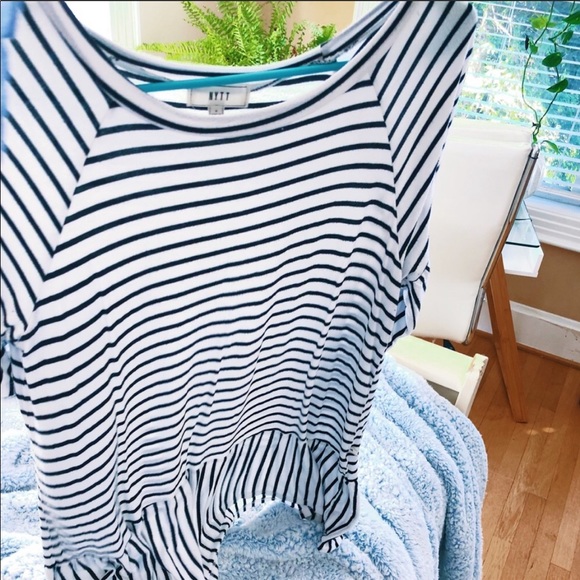 NYTT Peplum Black + White Tunic Short Sleeve Top - Picture 5 of 6